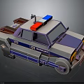 3D Cartoon Police Car Model With Red Blue Siren Lights And Silver Gray Purple Body