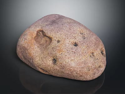 Natural Textured Brown Stone With Pitted Surface On Black Reflective Background 3d model