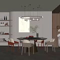 Elegant Modern Restaurant Interior With Round Dining Table Chairs Hanging Lights And Artwork 3d model