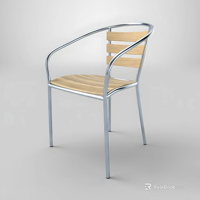 Modern Single Chair With Metal Frame Wooden Seat And Slatted Backrest Design 3d model 
