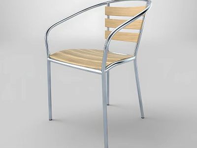 Modern Single Chair With Metal Frame Wooden Seat And Slatted Backrest Design 3d model