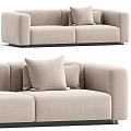 Modern Beige Fabric Two-Seater Sofa With Soft Cushions And Sleek Black Base