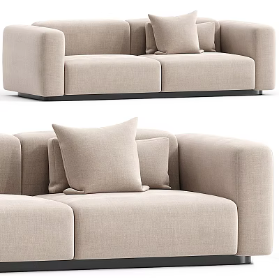 Modern Beige Fabric Two-Seater Sofa With Soft Cushions And Sleek Black Base 3d model