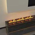 Modern Long Built-in Fireplace with Realistic Flames and Marble Surface 3d model