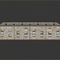 Row House Residential Building Model With Multiple Windows And Roof Chimneys