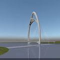 Modern White Arched Cable Stayed Bridge Spanning Water With Blue Sky Green Grass And Reflection 3d model