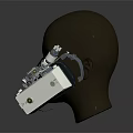 Futuristic Mechanical Robotic Headgear Featuring Black Head Model Blue White Components Green Accents