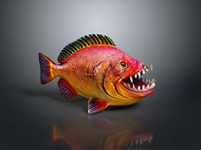 Colorful Aquatic Fish with Sharp Teeth Vibrant Red Orange Fins and Reflective Underwater Body 3d model