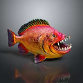 Colorful Aquatic Fish with Sharp Teeth Vibrant Red Orange Fins and Reflective Underwater Body