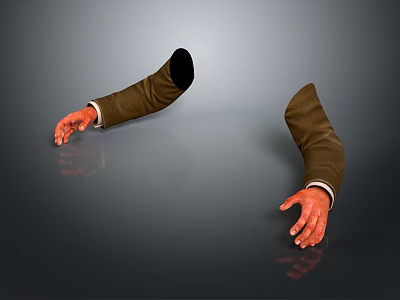 Man with Brown Suit Sleeves Stretched Arms Reaching Forward on Gray Smooth Surface 3d model