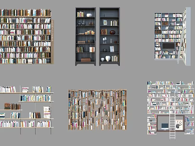 Various Bookcase Designs With Multiple Shelves For Open Storage And Home Library Decor 3d model