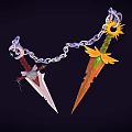 Colorful Fantasy Weapons With Chain Linked Sword And Dagger Decorative Details