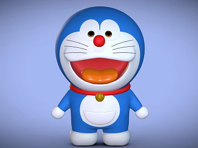 Popular Game Movie Character Doraemon With Blue Body White Belly Red Nose Bell Collar 3d model