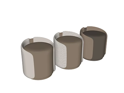 Three Round Upholstered Shoe Stools In Brown And Beige Modern Design 3d model