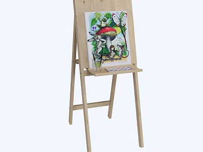 Wooden Easel With Colorful Artwork And Essential Painting Supplies For Artists 3d model