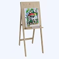 Wooden Easel With Colorful Artwork And Essential Painting Supplies For Artists