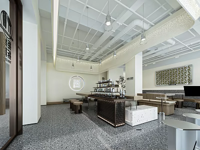 Modern Elegant Café Interior With Open Design Bar Counter And Pendant Lights 3d model