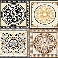Decorative Floor Tiles with Intricate Classical Patterns in Black White Gold Blue Designs 3d model