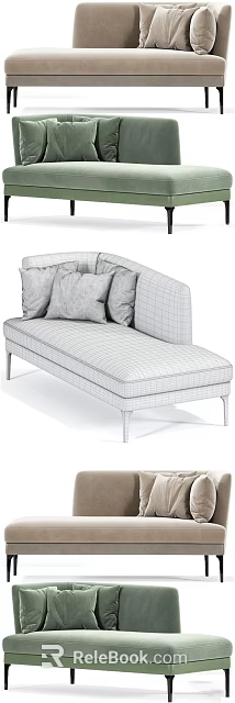 Chaise Lounge Wireframe Design With Grid Pattern And Plush Pillows On Slim Legs 3d model