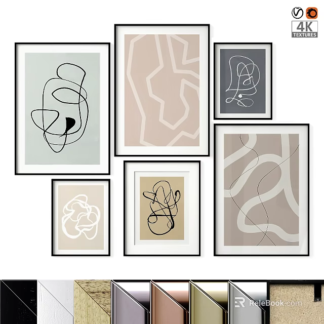 Modern Picture Frames With Abstract Line Patterns In Neutral Tones And Minimalist Design 3d model