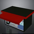Small Black Kiosk Structure With Red Awning White Keyboard Panel And Blue Section