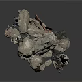 Abstract Sculpture With Irregular Rock Like Texture Hanging Formations And Layered Design