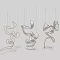 Abstract Chandeliers With Modern Artistic Flowing Curved Shapes Hanging In Interior Decor