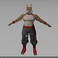 Anthropomorphic Fox Character With Animal Head Human Body White Tank Top Red Accented Gray Pants
