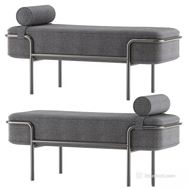 Gray Upholstered Sofa Bench With Metal Frame And Modern Minimalist Design For Living Room 3d model 
