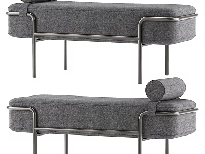 Gray Upholstered Sofa Bench With Metal Frame And Modern Minimalist Design For Living Room 3d model