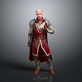 Medieval Man in Red Robe with Gold Trim Crown and Armor Standing Pose