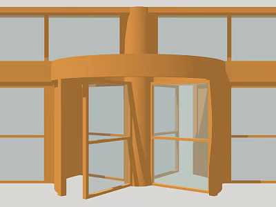 Orange Revolving Door Entrance With Glass Panels And Building Structure Design 3d model