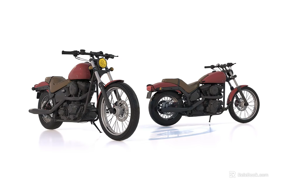 Classic Red and Black Motorcycles With Brown Seats Front Side Views 3d model 
