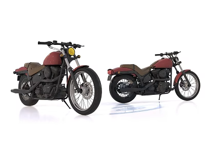 Classic Red and Black Motorcycles With Brown Seats Front Side Views 3d model