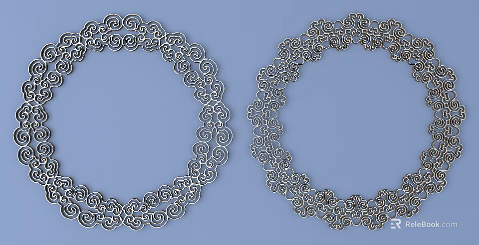 Decorative Metallic Circular Carvings With Spiral Patterns On Blue Background 3d model