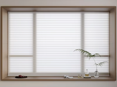 White Venetian Blinds On Window With Windowsill Green Plant And Decor Items 3d model