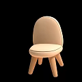 Minimalist Beige Chair With Rounded Backrest Padded Seat Cushion And Wooden Legs