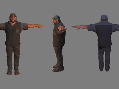 Male Character 3D Model Display With Black Outfit Hat Different Angles Extended Arm Pose 3d model