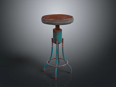 Vintage Industrial Leisure Chair With Brown Wooden Seat And Turquoise Metal Frame 3d model