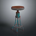 Vintage Industrial Leisure Chair With Brown Wooden Seat And Turquoise Metal Frame