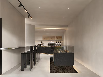 Elegant Modern Restaurant Interior With Black Bar Counter And Warm Ambient Lighting 3d model