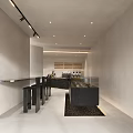 Elegant Modern Restaurant Interior With Black Bar Counter And Warm Ambient Lighting