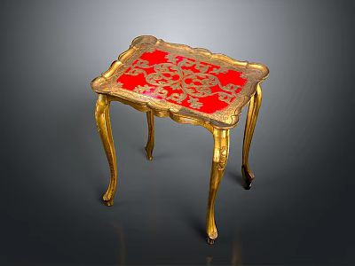 Elegant Carved Table With Golden Legs Red Tabletop And Intricate Golden Patterns 3d model