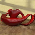 Red Lip Shaped Public Chairs On Wooden Floor With Yellow Wall Light Shadows