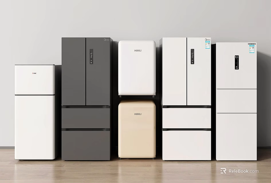 Various Modern Refrigerators In White Gray And Beige Colors With Different Designs 3d model 