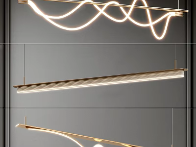 Modern Curved Linear Chandeliers With Sleek Gold Finish And LED Lighting 3d model