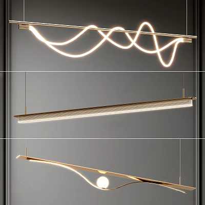 Modern Curved Linear Chandeliers With Sleek Gold Finish And LED Lighting 3d model