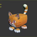 Cute Orange Cat Toy 3D Model with White Paws and Red Eyes