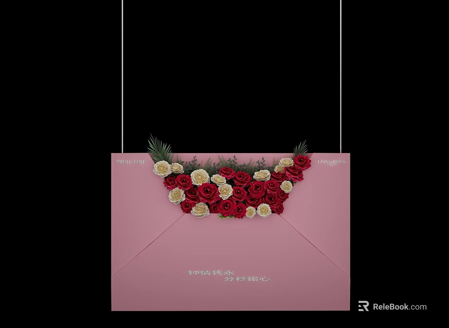 Decorative Pink Envelope Adorned With Red White Roses And Green Leaves 3d model 