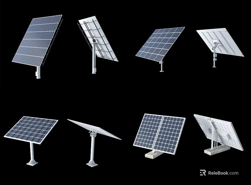 Various Solar Panels For Daily Electrical Use Featuring Different Mounting Designs And Brackets 3d model 